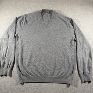 J. Hilburn V-Neck Sweater Mens Large Grey Long Sleeve Pullover Soft Minimalist